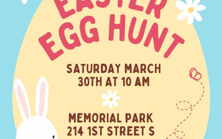 A flyer for the 2024 Dundas Easter egg hunt at Memorial Park, at 10am on March 30th.